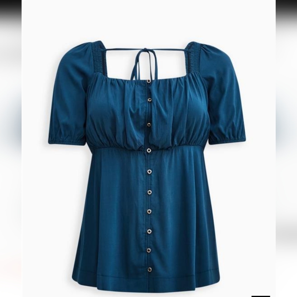 Torrid sz 4 teal babydoll top with puff sleeves
